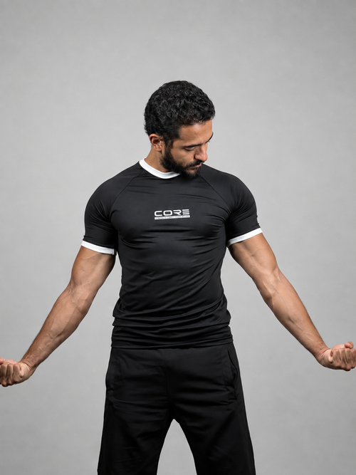 CORE Compression Ringer Tee Black athletic pose