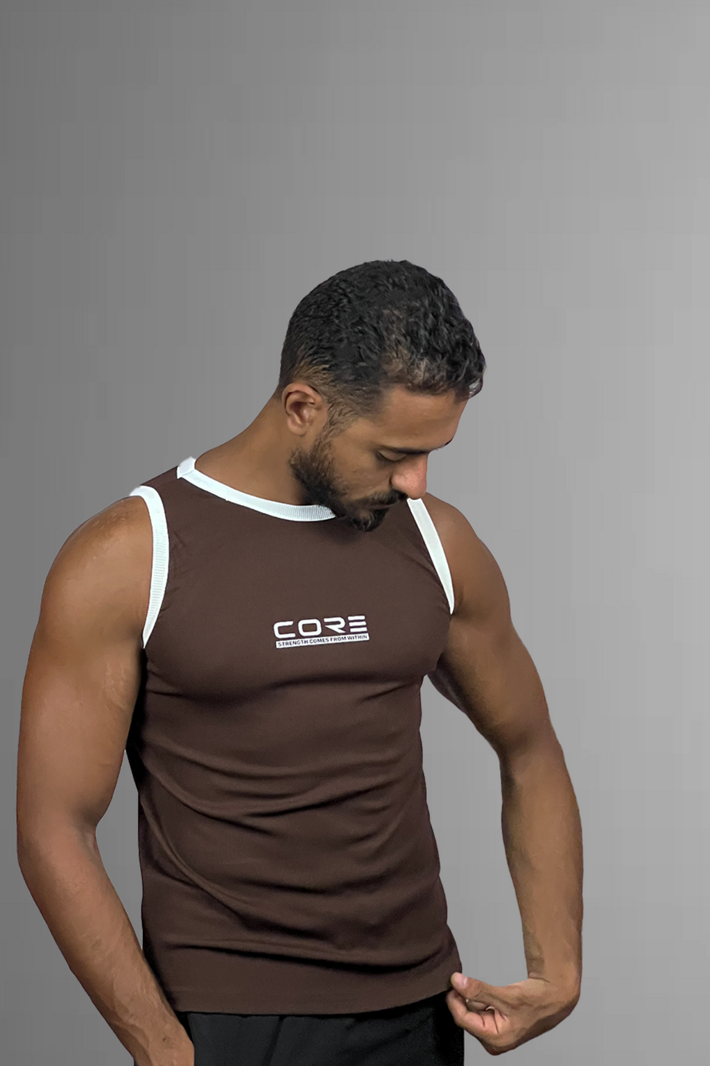 CORE Ribbed Tank Top Brown front pose