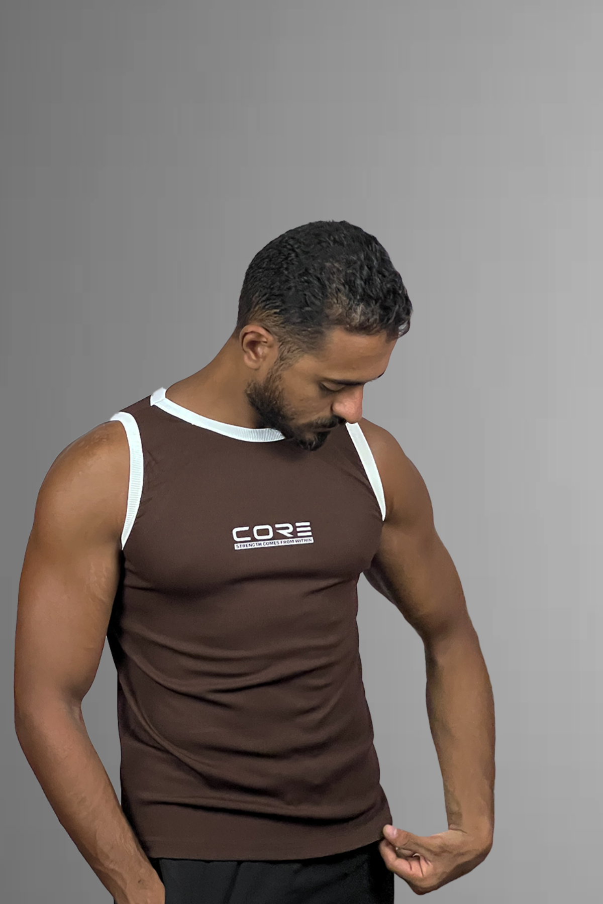 CORE Ribbed Tank Top Brown front pose
