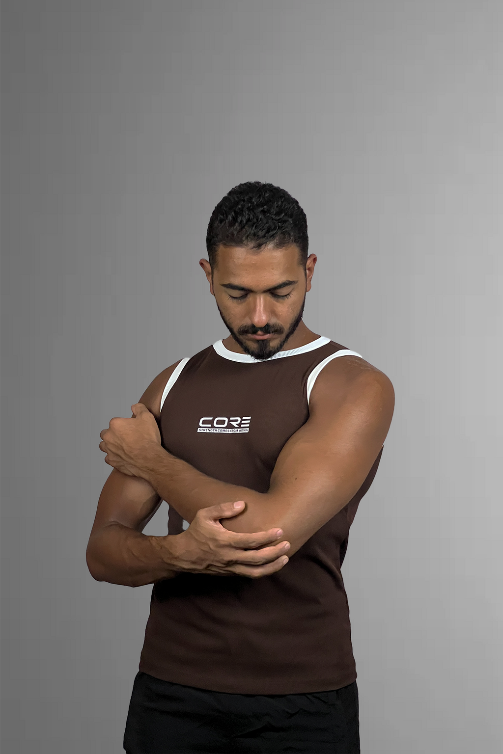 CORE Ribbed Tank Top Brown athletic pose