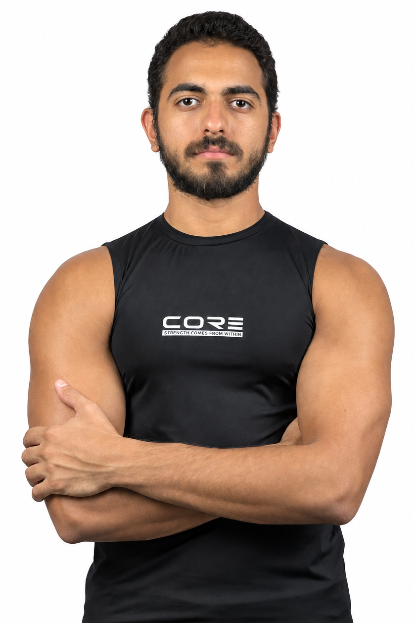 Sleeveless Compression Tank – Black - studio front photo on white background